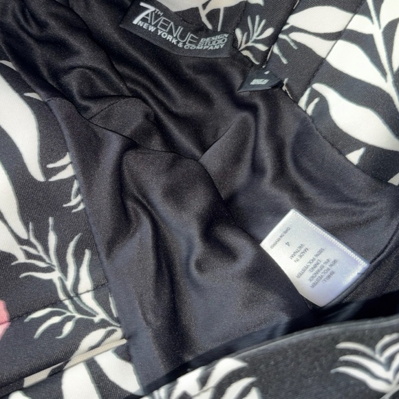 7th Avenue by NY & Company Floral Belted A-Line Skirt Black White Pink Size: 4 - Picture 4 of 4